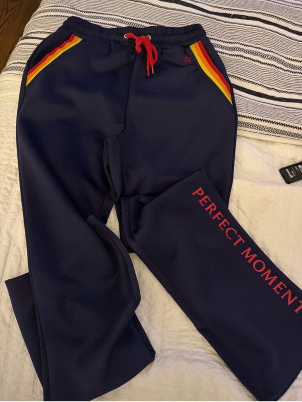 Womens Navy 'Perfect Moment' Sweatpants with Rainbow Trim